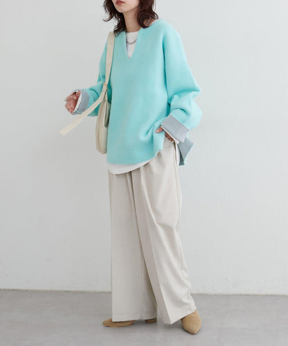 接結W面料羽毛紗針織套頭衫