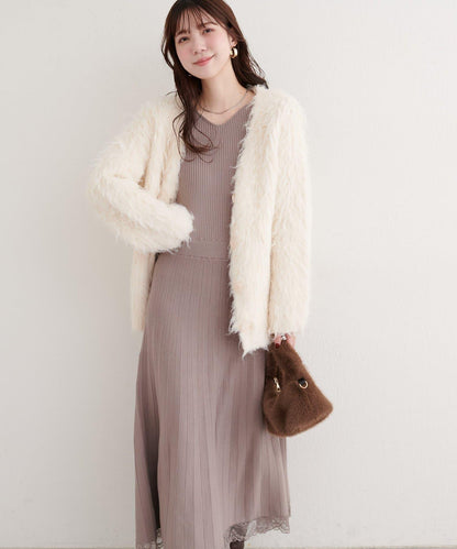 袖口蕾絲針織連衣裙