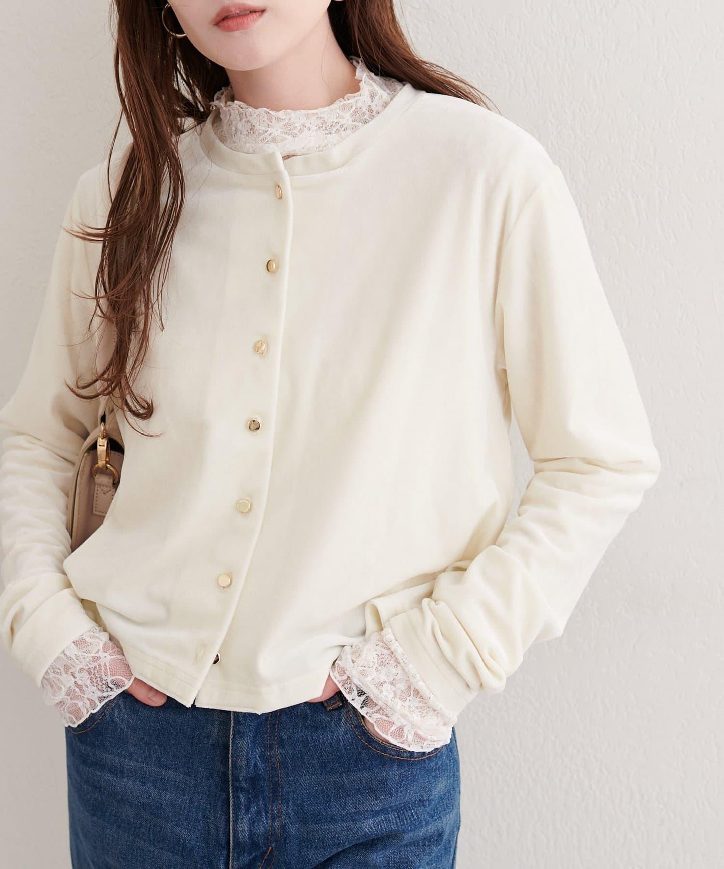 亮片天鵝絨圓領開衫