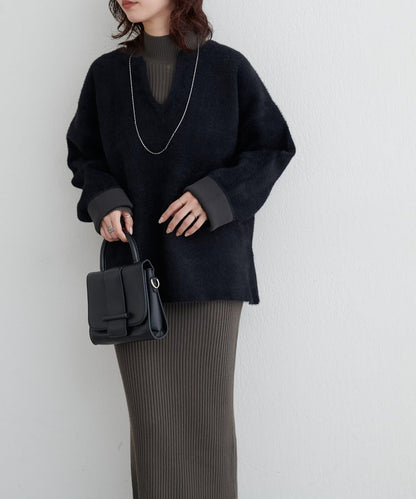 接結W面料羽毛紗針織套頭衫