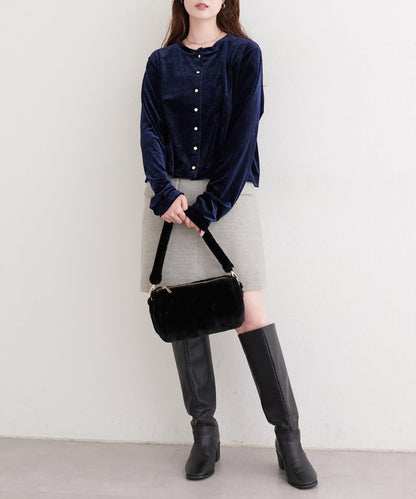 亮片天鵝絨圓領開衫