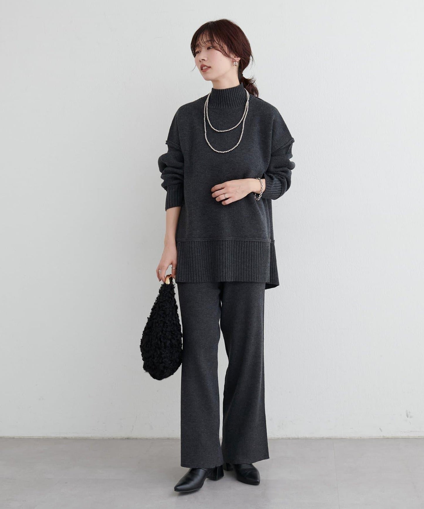 羊絨觸感羅紋針織褲