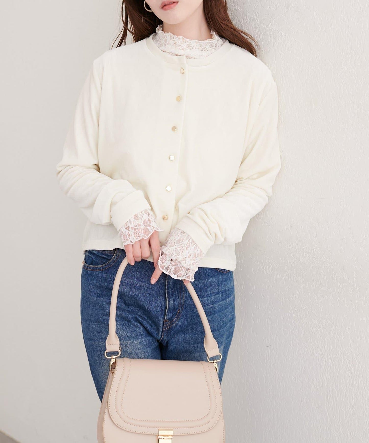 亮片天鵝絨圓領開衫