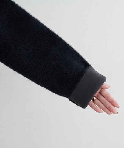 接結W面料羽毛紗針織套頭衫