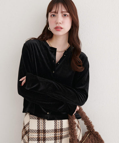 亮片天鵝絨圓領開衫