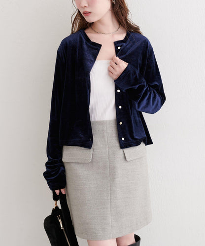 亮片天鵝絨圓領開衫