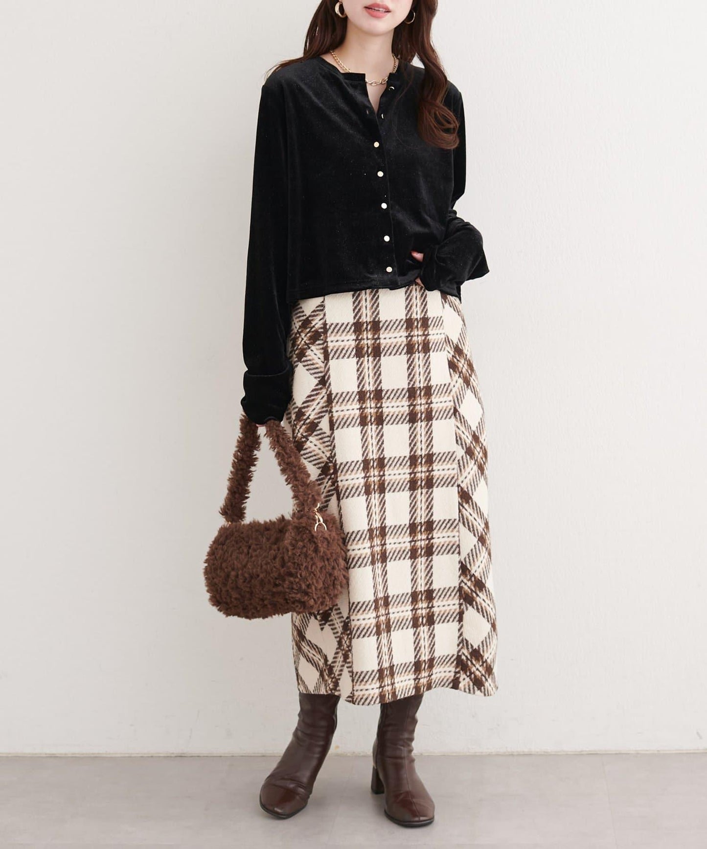 亮片天鵝絨圓領開衫