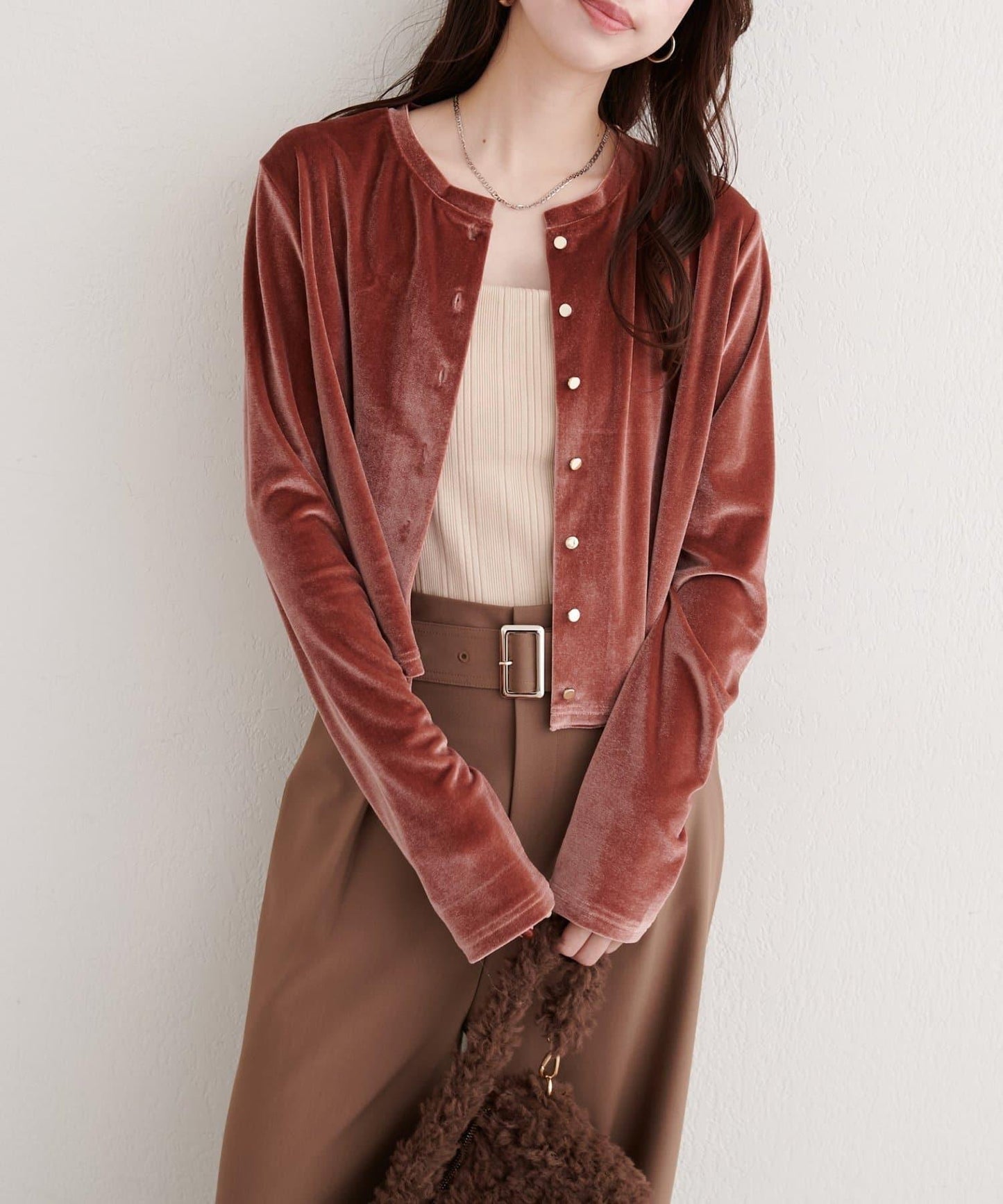 亮片天鵝絨圓領開衫