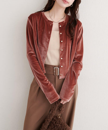 亮片天鵝絨圓領開衫