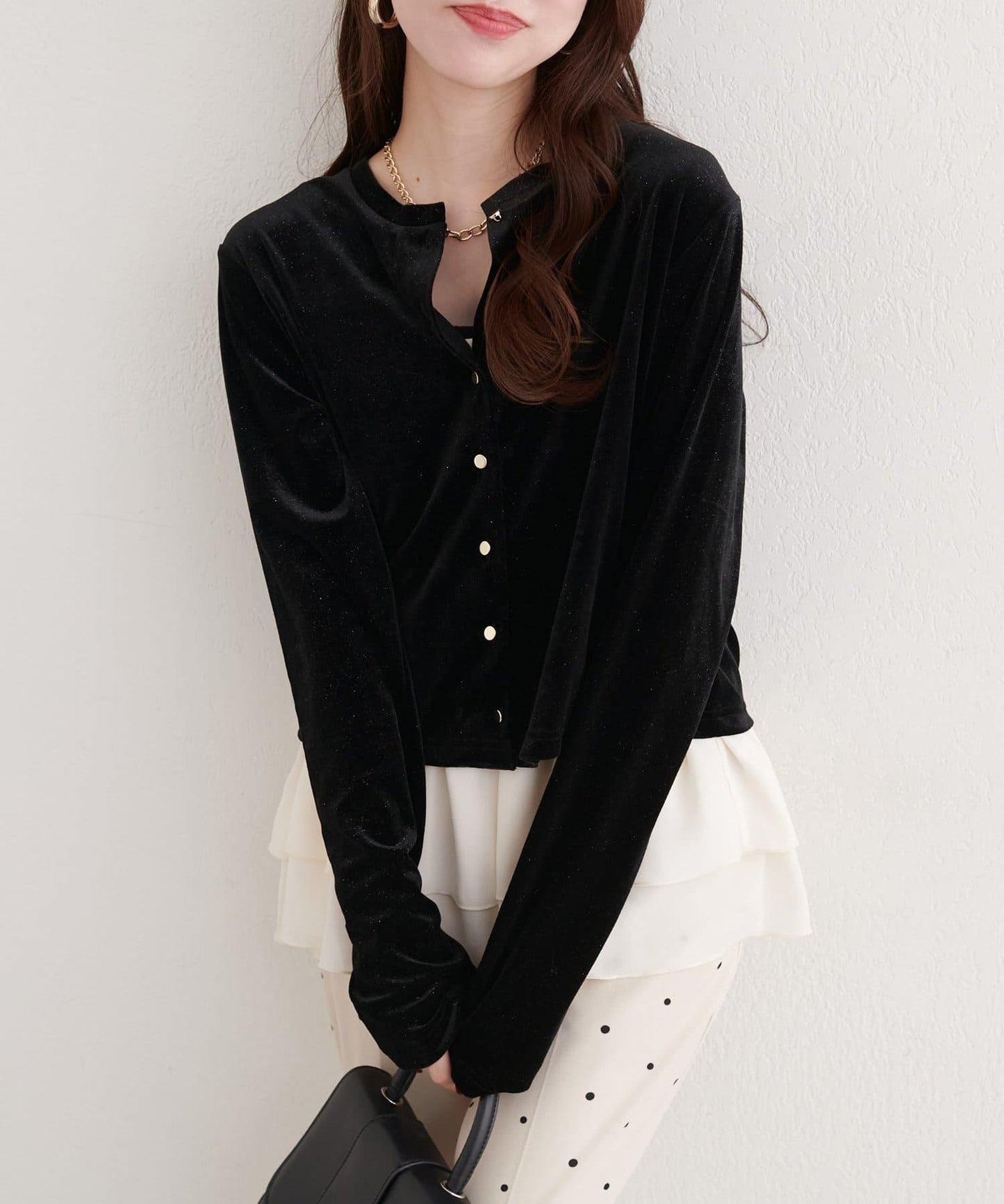 亮片天鵝絨圓領開衫