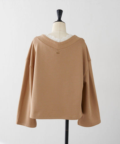 【顯高級感/小臉效果】蕾絲V領衛衣