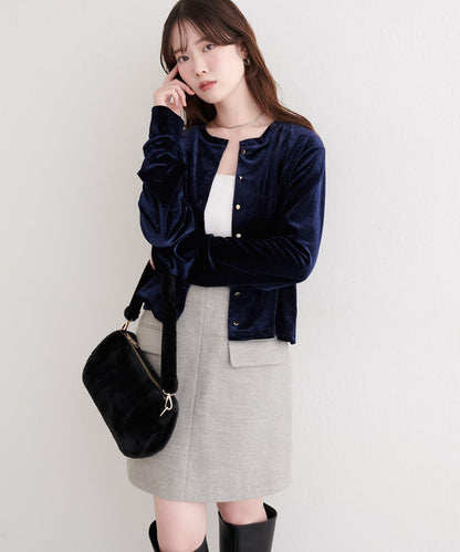 亮片天鵝絨圓領開衫