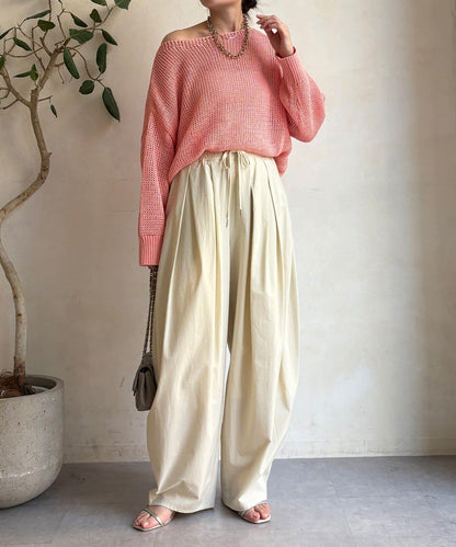 尼龍彈力褶皺束口褲