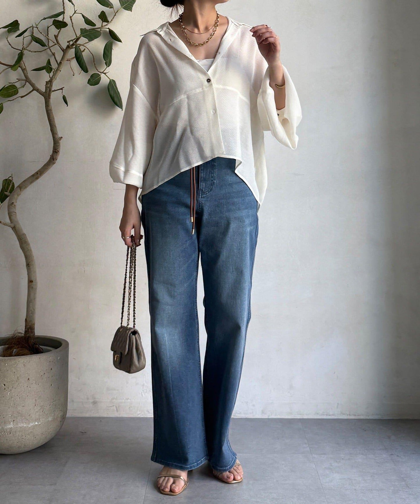 彈力喇叭牛仔褲