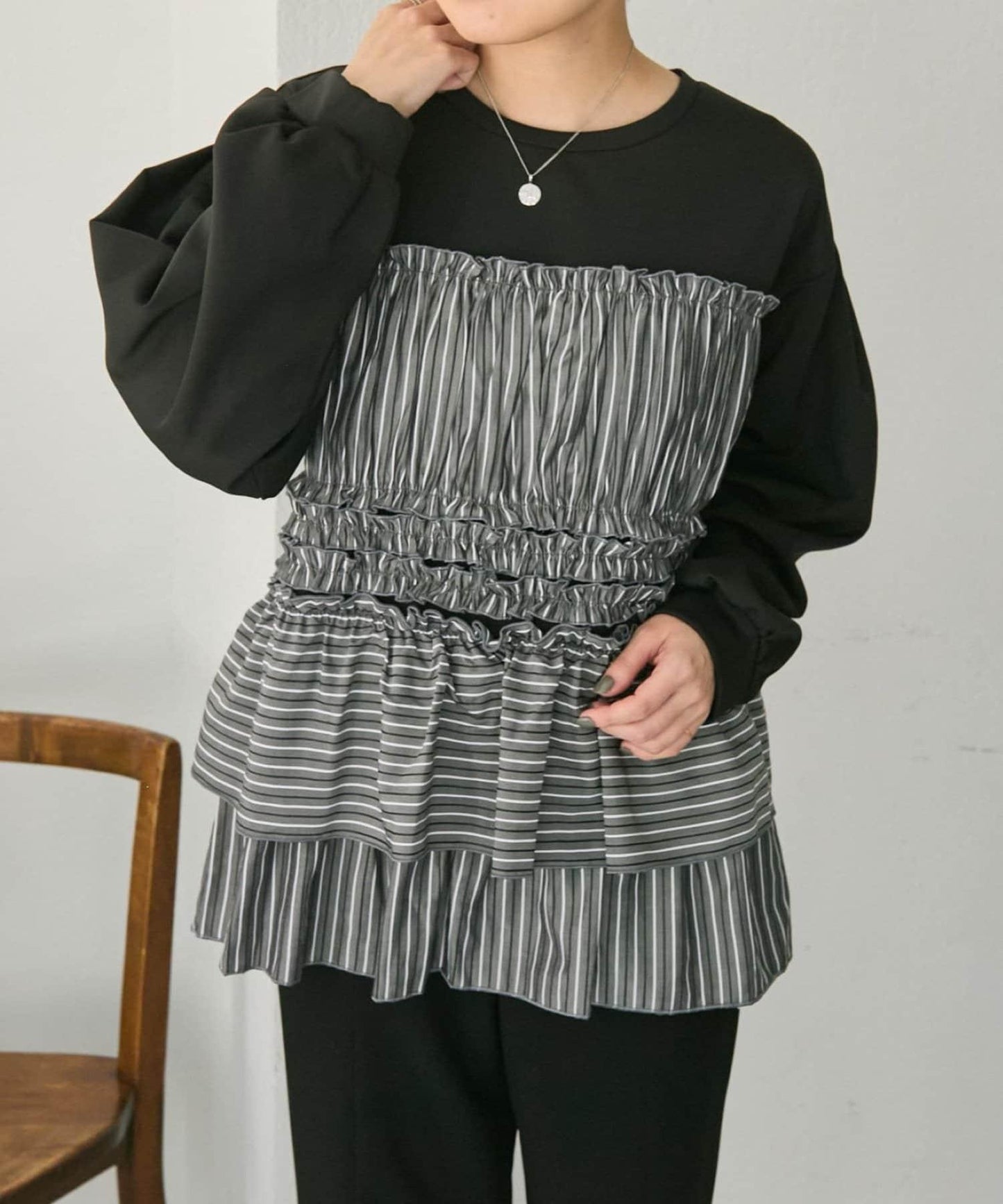 拼接荷葉邊襯衫衛衣【SUM1 STYLE(スミスタイル)】