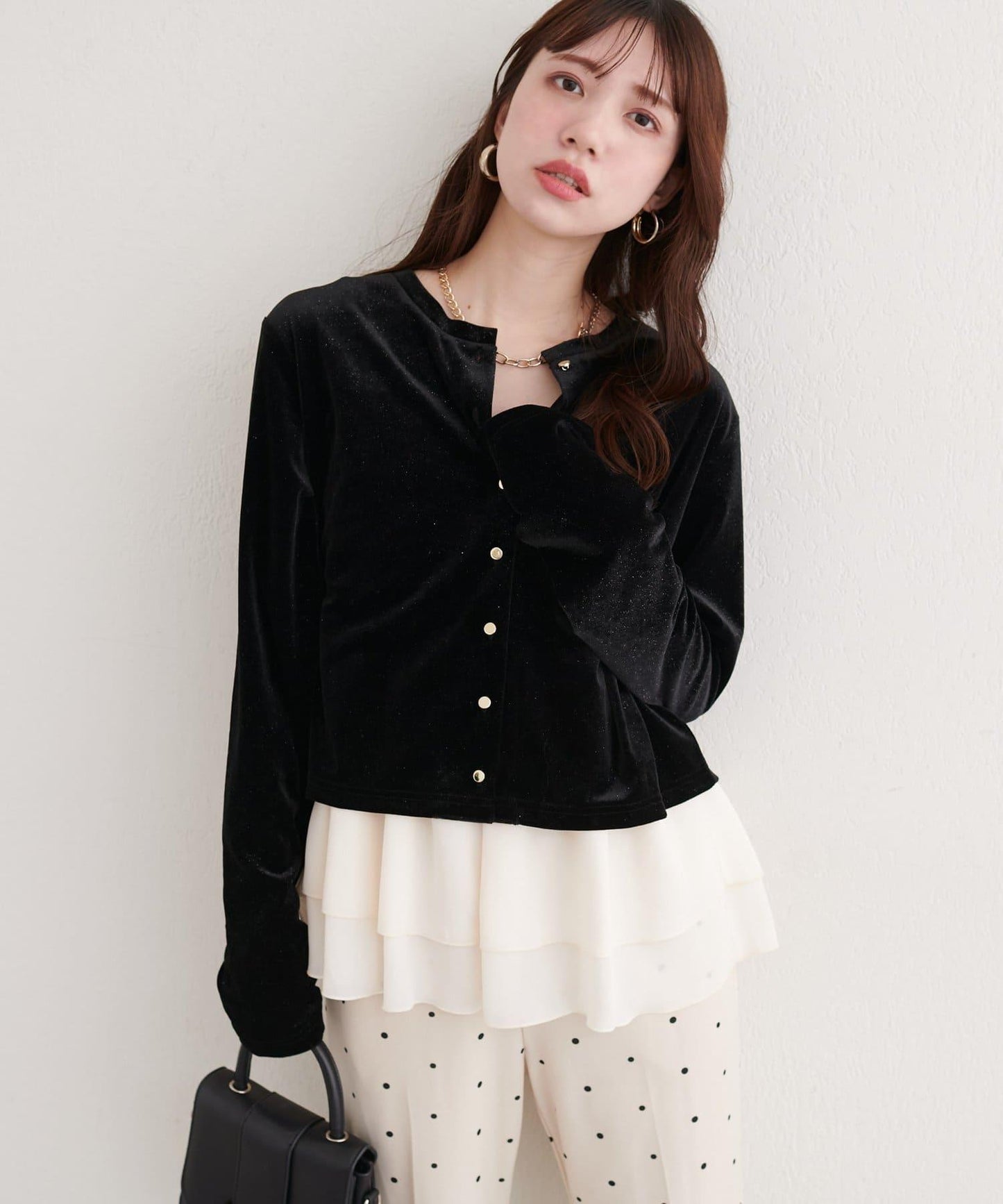 亮片天鵝絨圓領開衫