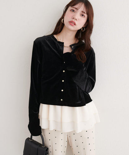 亮片天鵝絨圓領開衫