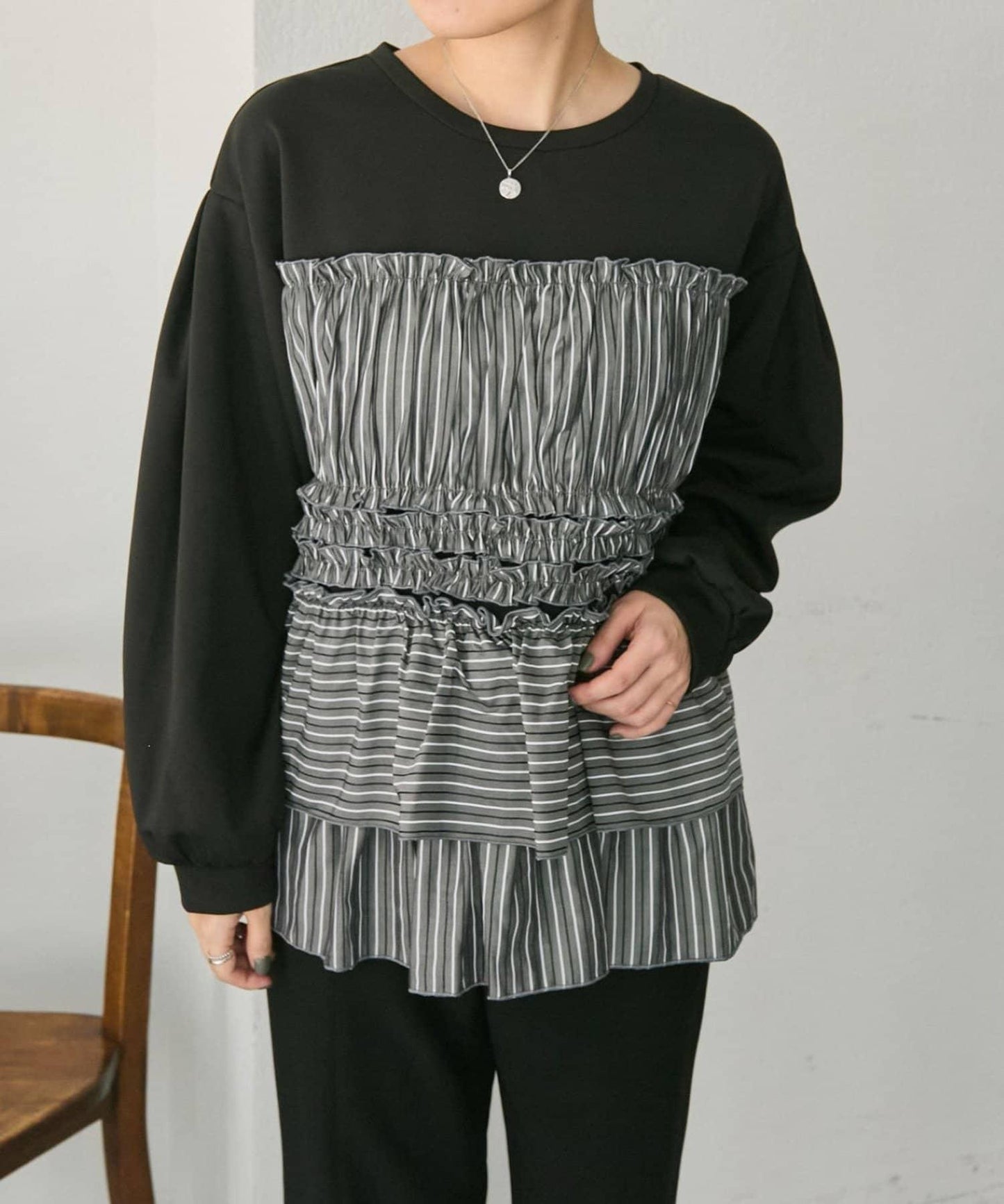 拼接荷葉邊襯衫衛衣【SUM1 STYLE(スミスタイル)】