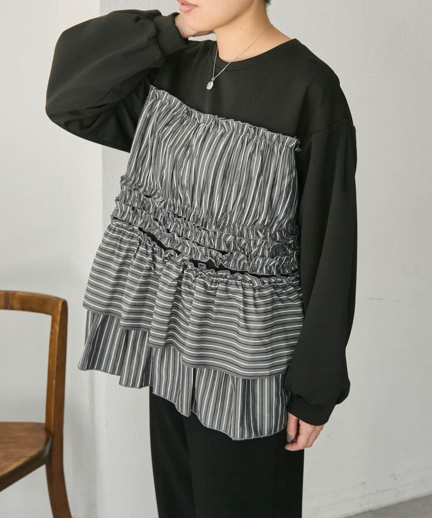 拼接荷葉邊襯衫衛衣【SUM1 STYLE(スミスタイル)】