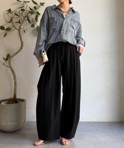 尼龍彈力褶皺束口褲