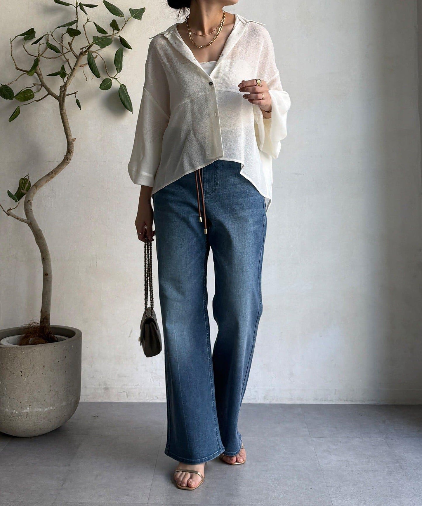 彈力喇叭牛仔褲