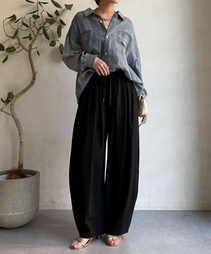 尼龍彈力褶皺束口褲