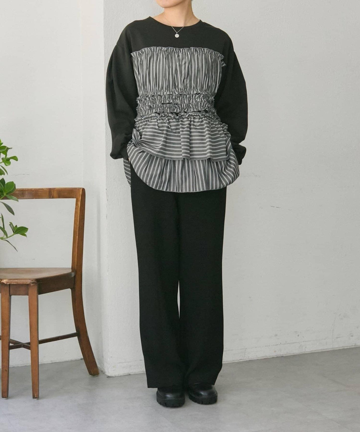 拼接荷葉邊襯衫衛衣【SUM1 STYLE(スミスタイル)】