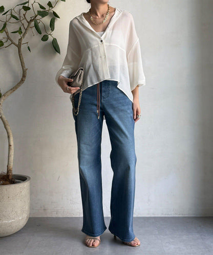 彈力喇叭牛仔褲