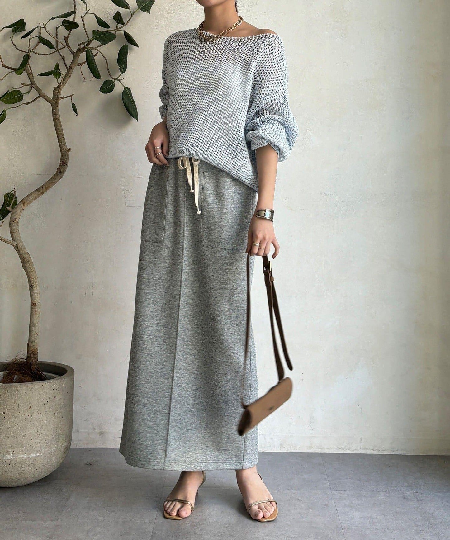 棉質箱型修身半身裙