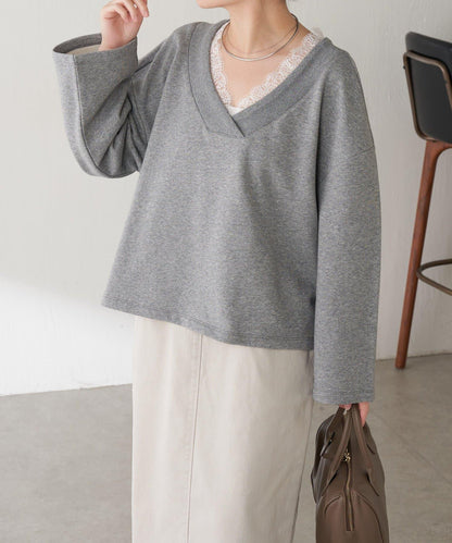 【顯高級感/小臉效果】蕾絲V領衛衣