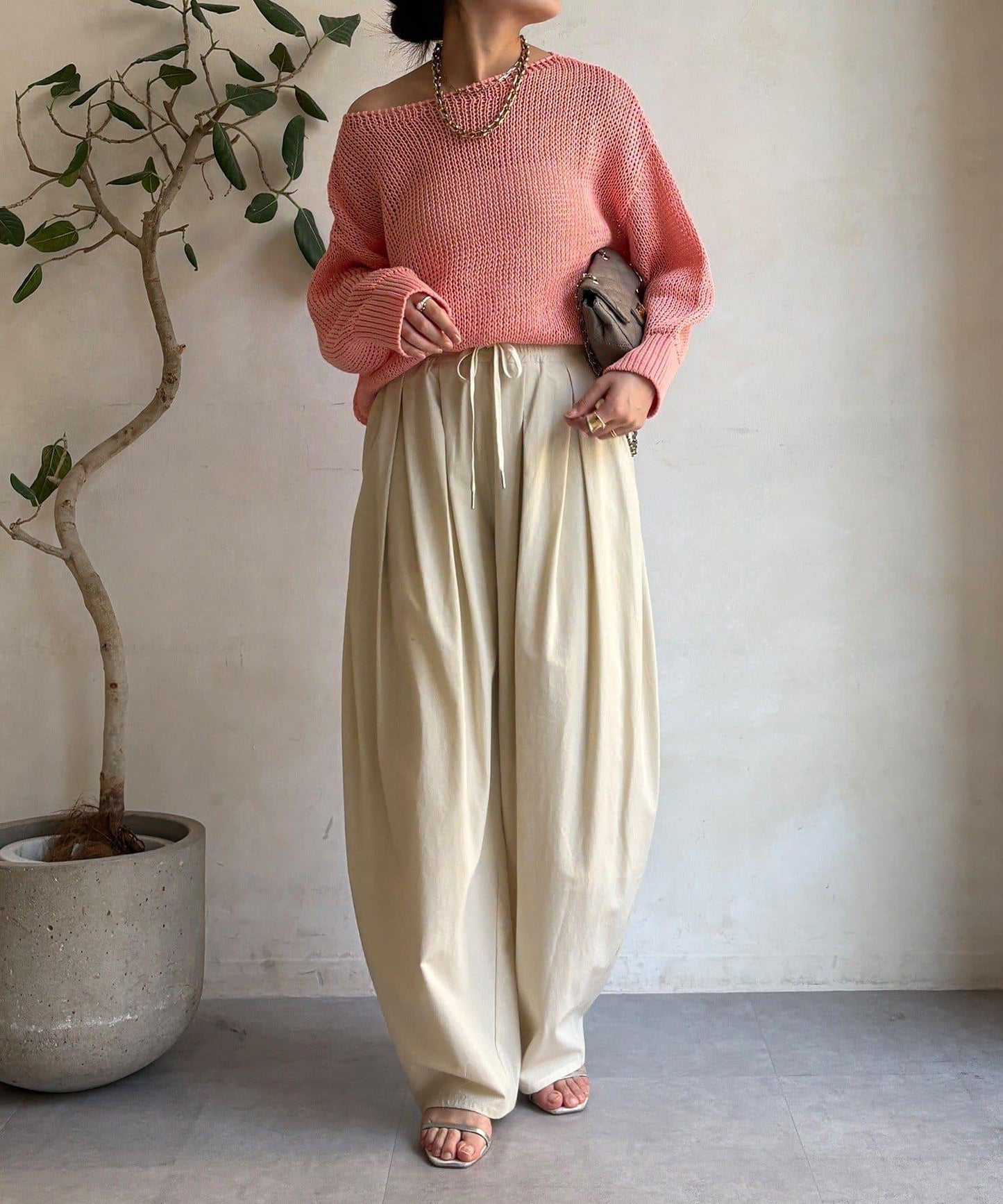 尼龍彈力褶皺束口褲