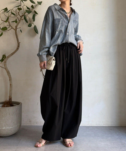 尼龍彈力褶皺束口褲