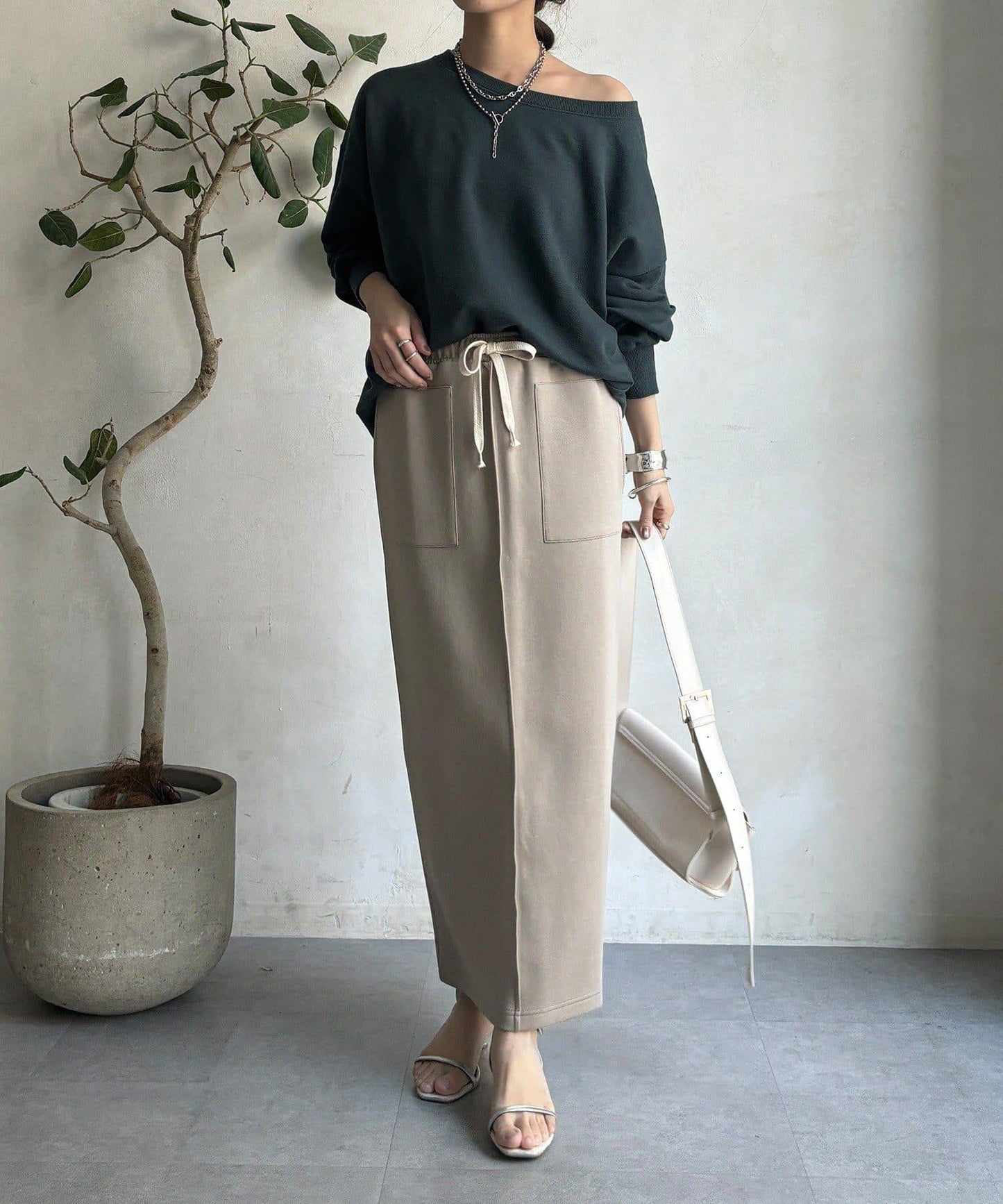 棉質箱型修身半身裙