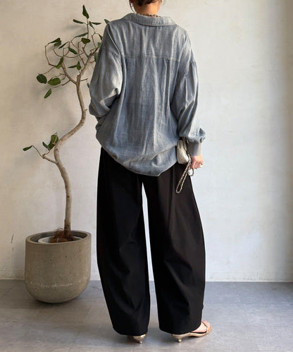 尼龍彈力褶皺束口褲