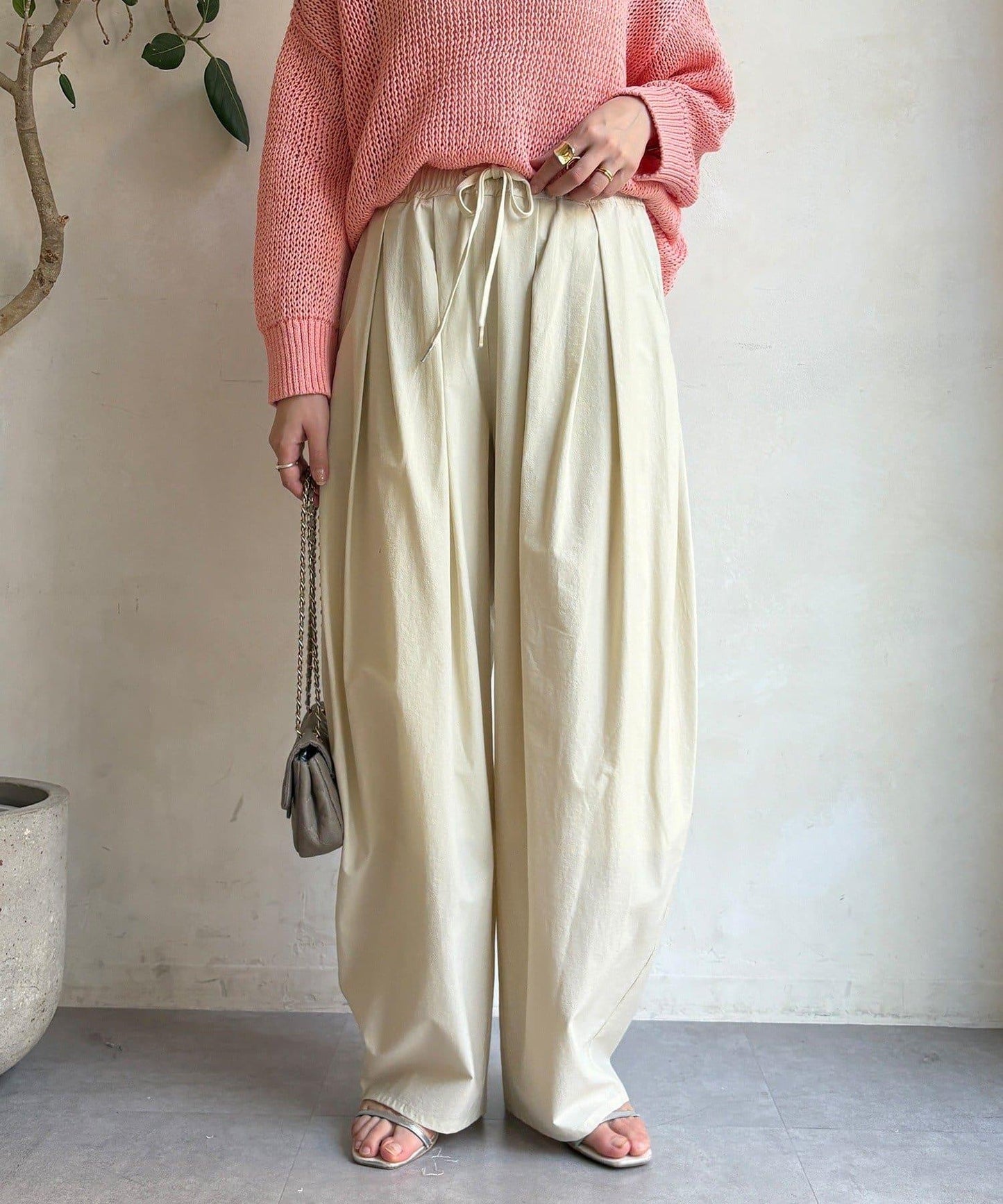 尼龍彈力褶皺束口褲