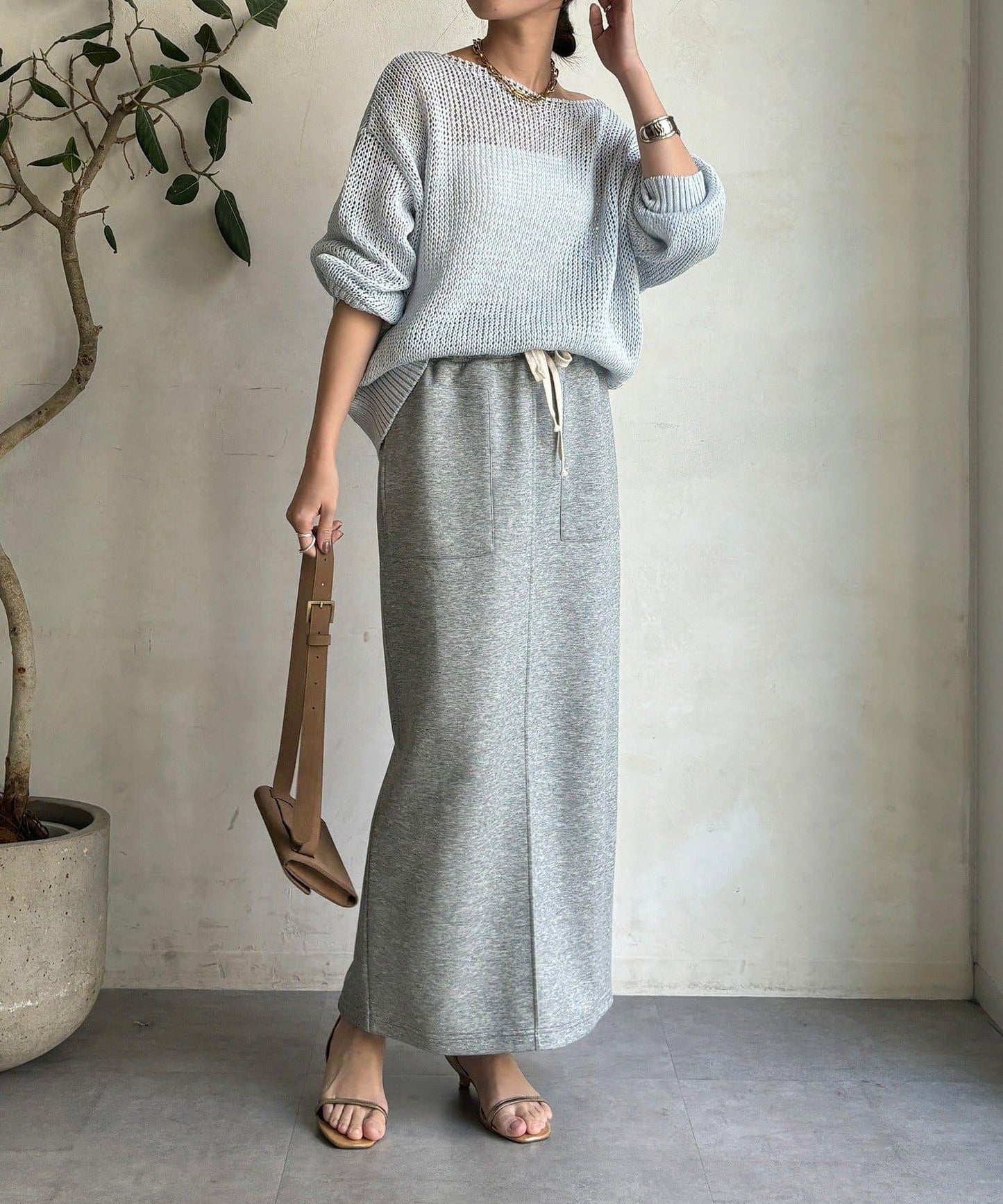 棉質箱型修身半身裙