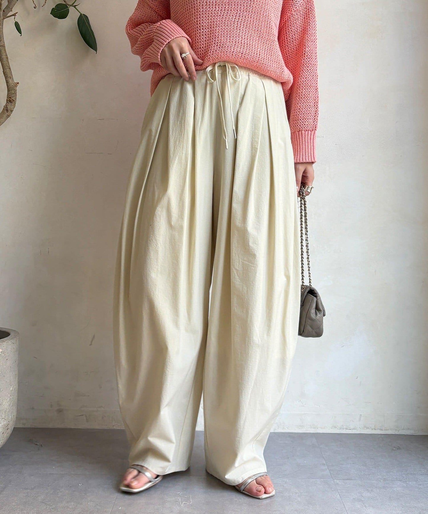 尼龍彈力褶皺束口褲