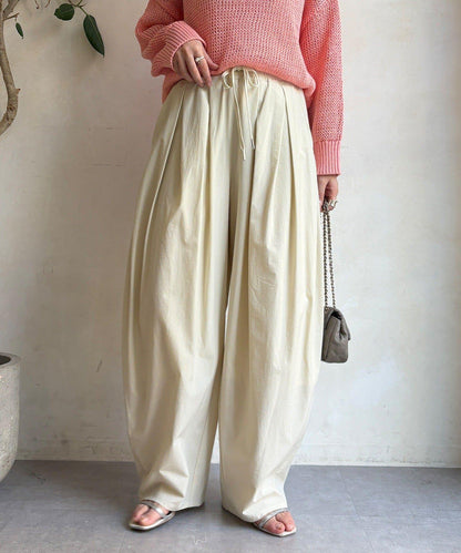 尼龍彈力褶皺束口褲