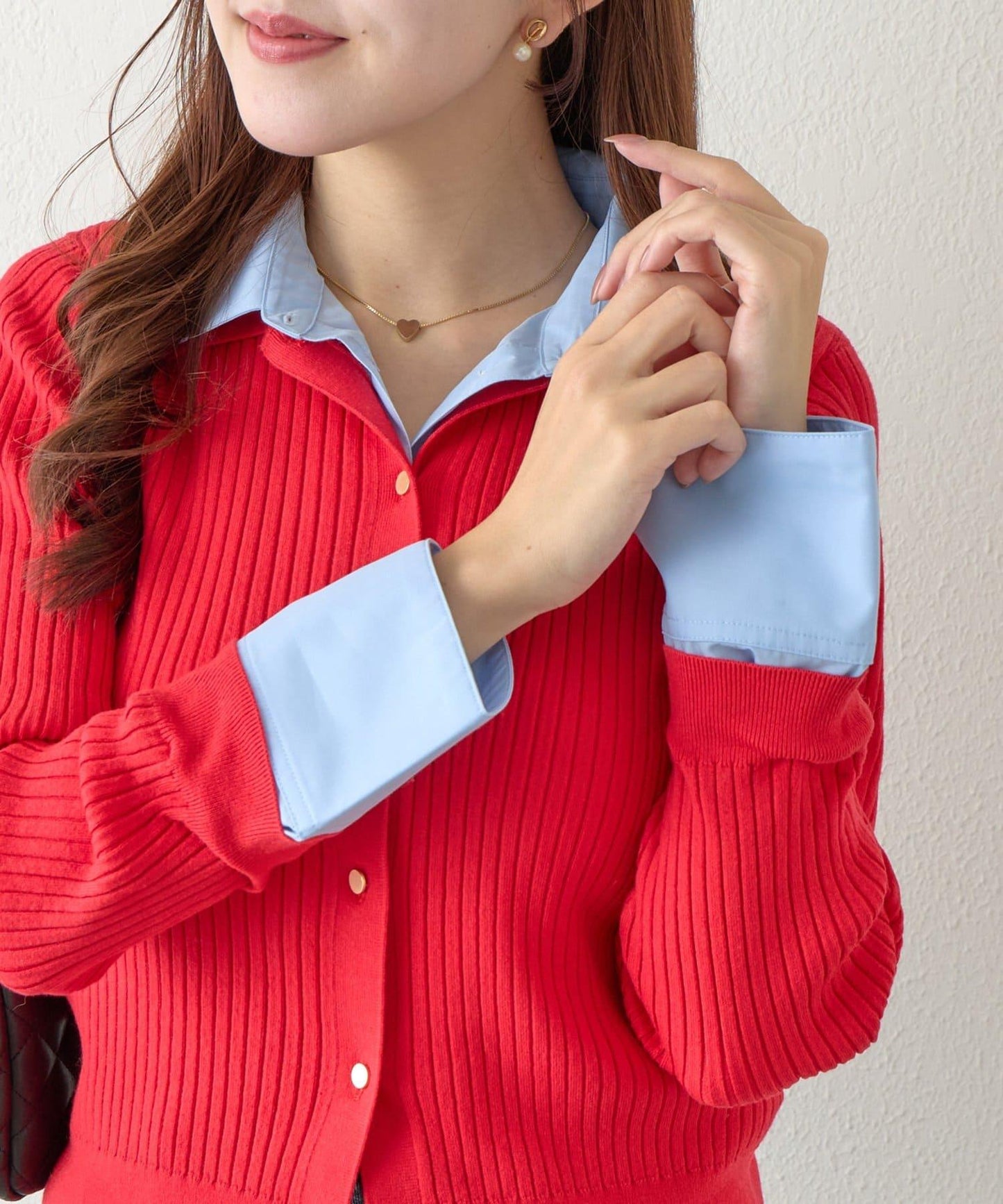 拼接安哥拉羊毛觸感羅紋針織開衫