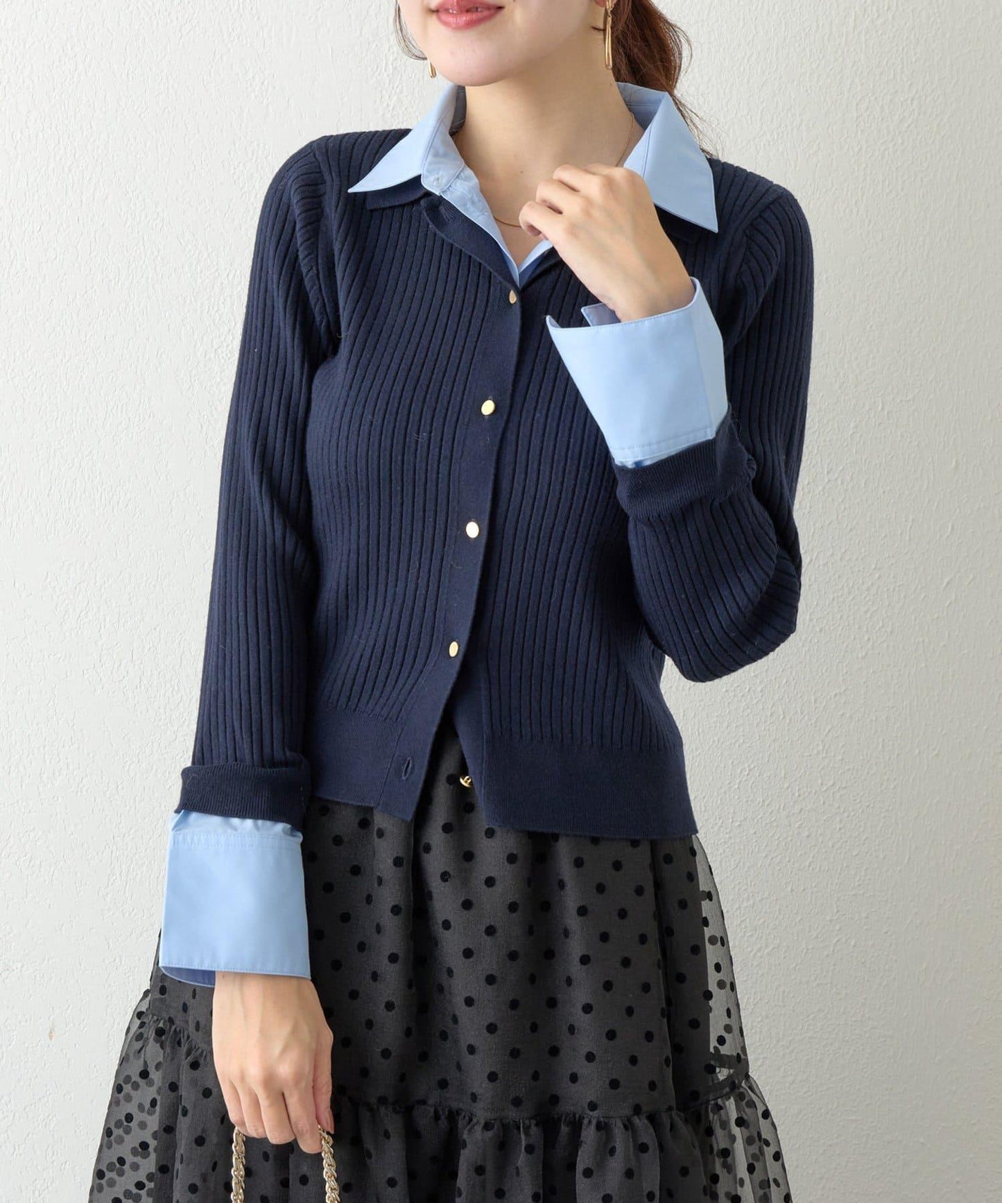 拼接安哥拉羊毛觸感羅紋針織開衫