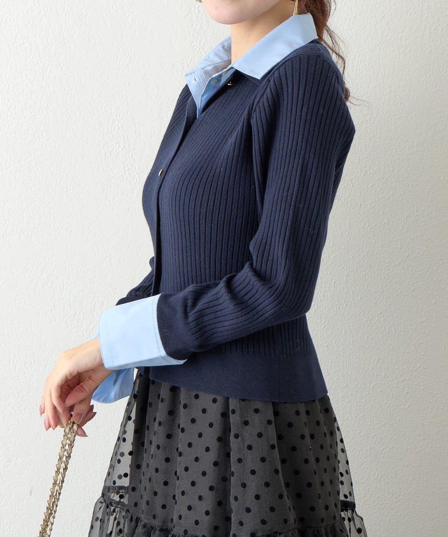 拼接安哥拉羊毛觸感羅紋針織開衫