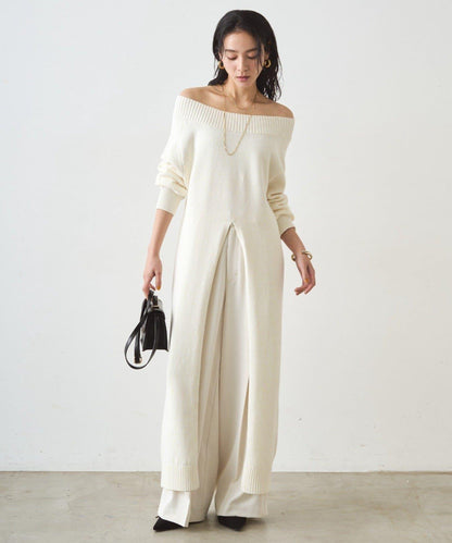 高開衩針織連衣裙