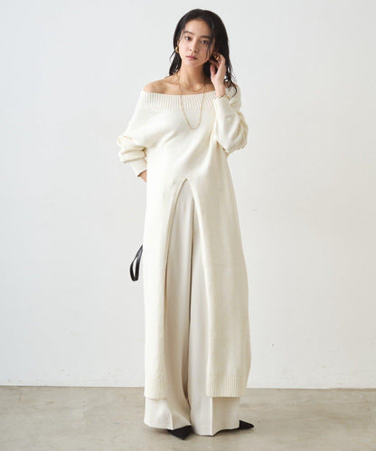 高開衩針織連衣裙