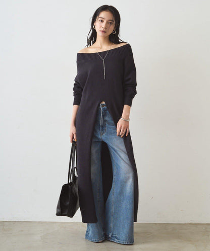 高開衩針織連衣裙