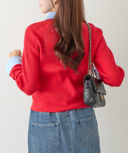 拼接安哥拉羊毛觸感羅紋針織開衫