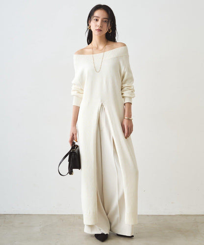 高開衩針織連衣裙
