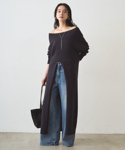 高開衩針織連衣裙