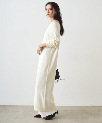 高開衩針織連衣裙