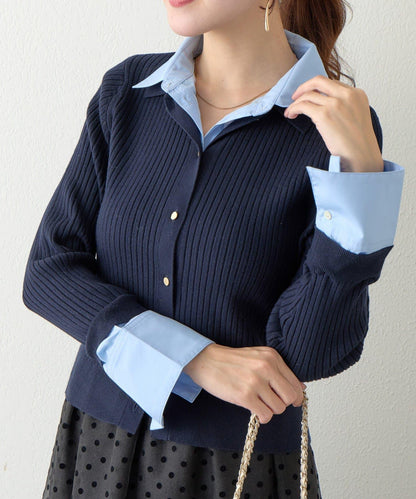 拼接安哥拉羊毛觸感羅紋針織開衫