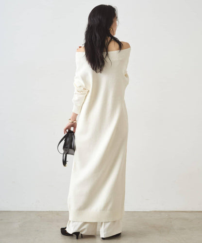高開衩針織連衣裙